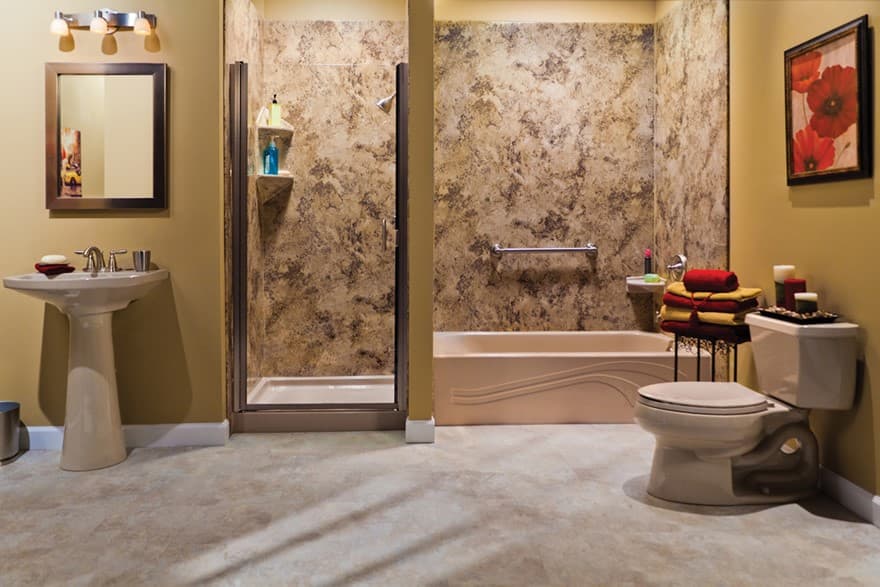Water-efficient walk-in shower in a modern Seattle bathroom